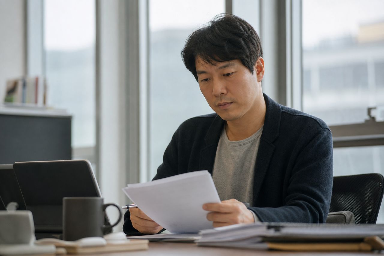 이중분양으로 내 호수에 다른 조합원이 배정됐다 — 업무대행사 사기 혐의 고소와 조합 사용자 책임 손해배상, 형사·민사 동시 진행이 맞는 이유 관련 상황을 보여주는 이미지 — 서류를 검토하는 모습