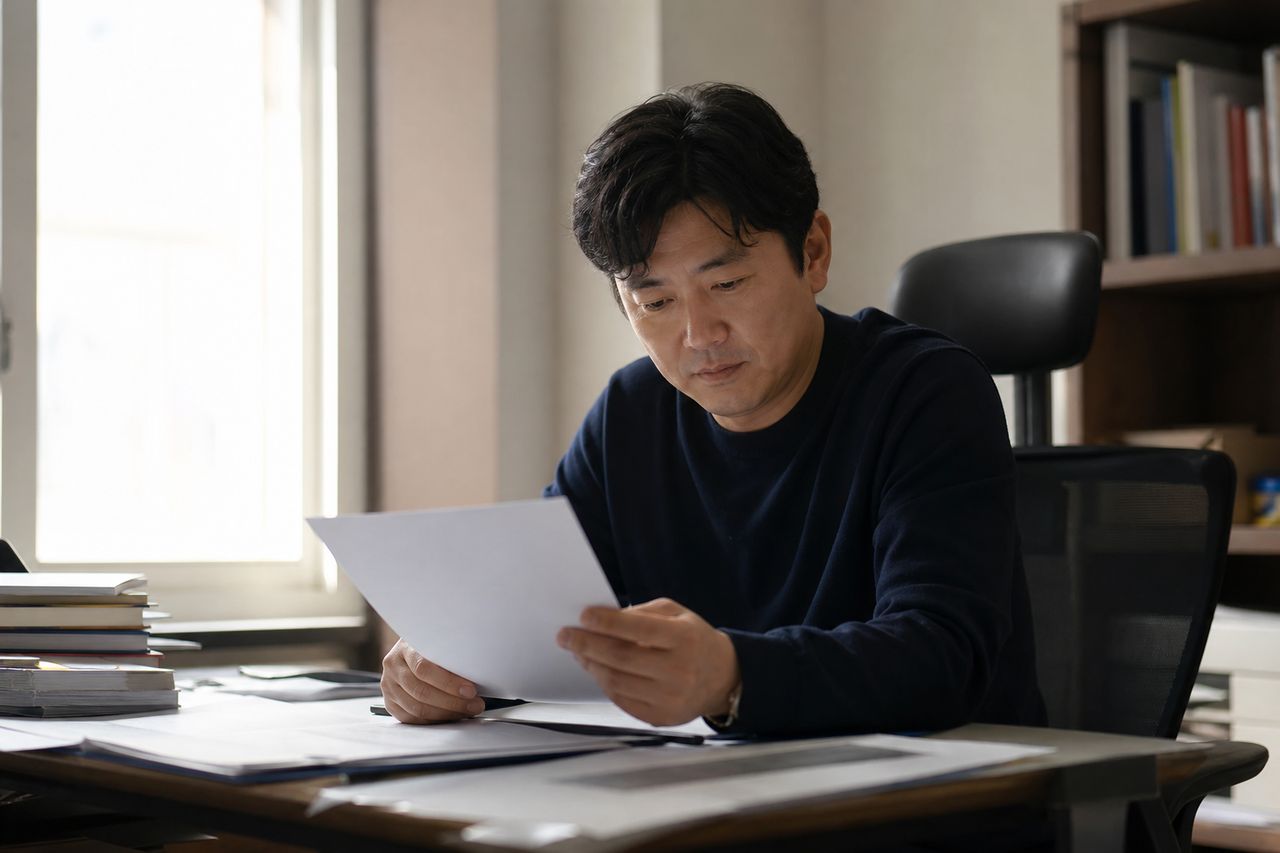 이중분양으로 내 호수에 다른 조합원이 배정됐다 — 업무대행사 사기 혐의 고소와 조합 사용자 책임 손해배상, 형사·민사 동시 진행이 맞는 이유 관련 상황을 보여주는 이미지 — 서류를 검토하는 모습