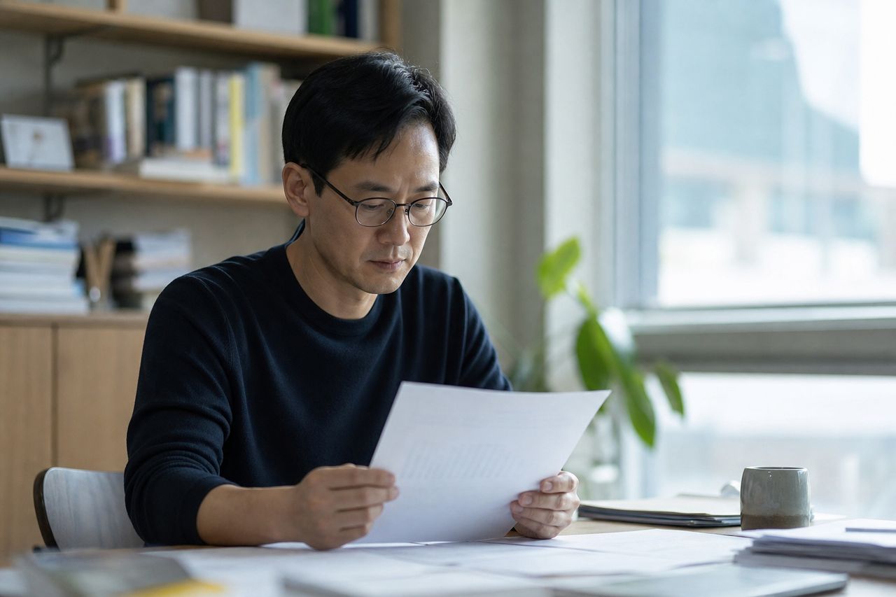 오남역 월드메르디앙 계약금, 지금 돌려받을 수 있는 경우와 없는 경우 관련 상황을 보여주는 이미지 — 서류를 검토하는 모습