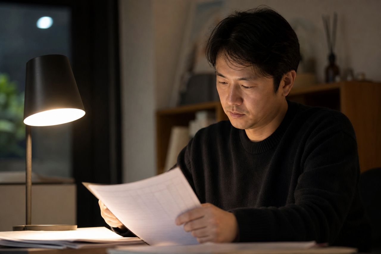 기존 글 재작성 관련 상황을 보여주는 이미지 — 서류를 검토하는 모습