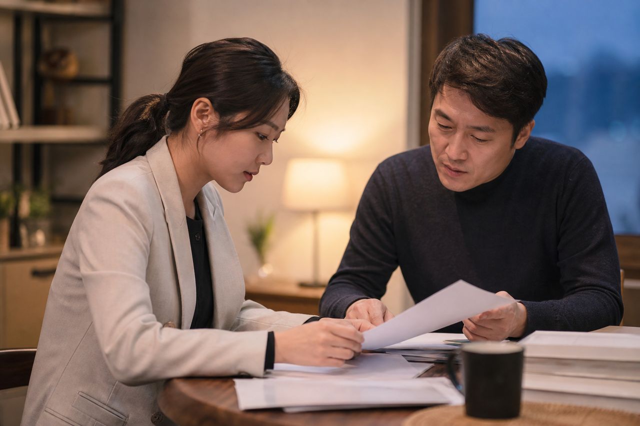 기존 글 재작성 관련 전문가 상담·서류 검토 장면